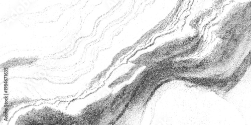 Abstract monochrome stippled texture resembling flowing water or sand dunes with varying density of dots