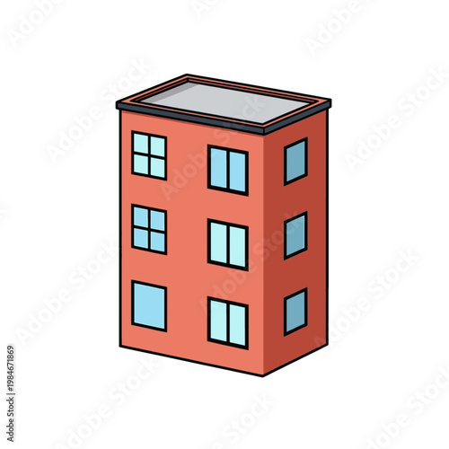 Red Apartment Building Flat Icon with Windows
