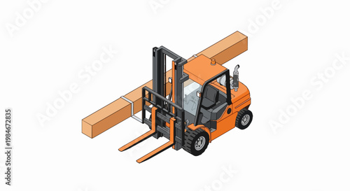 Isometric Orange Forklift Illustration for Industrial Logistics and Warehouse Management