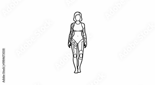 Stylized outline of a robotic human female figure