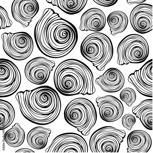 Seamless vector pattern with large conch seashells. Marine design. Summer ocean pattern for textile, wallpaper, fabric and interior design.