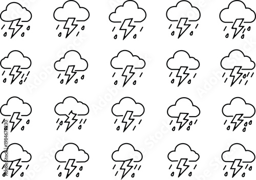 Hand drawn thunderstorm icons a repeating pattern of stormy weather symbols