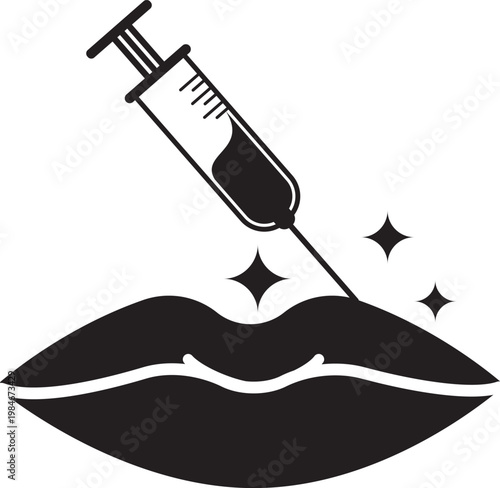 Lip filler injection icon with sparkling effect