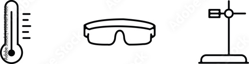 Scientific instruments illustration thermometer goggles and anemometer depicted in black and white