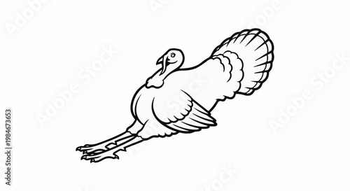 Stylized outline of a turkey with feathers fanned out and tail spread