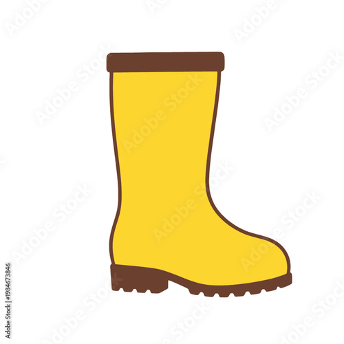 Yellow Rain Boot Flat Icon with Brown Trim
