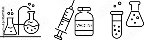 Medical research and vaccination equipment a line art illustration