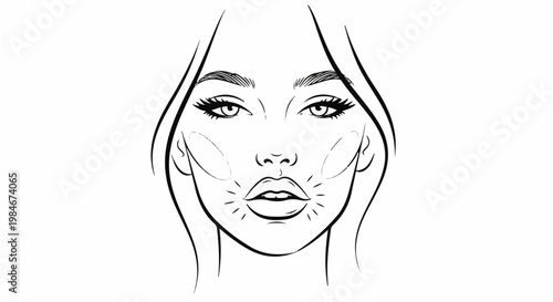 Stylized outline of a woman's face with exaggerated features and lines indicating makeup placement