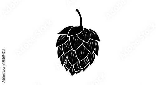 Black Silhouette of a Single Hop Cone with White Details