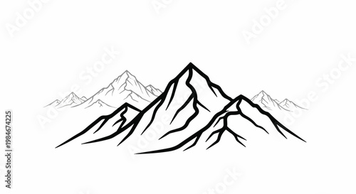 Stylized mountain range with a prominent central peak and distant, fainter peaks