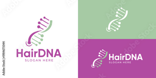 Creative simple hair dna logo template. Hair with DNA, gene symbol logo design vector illustration.