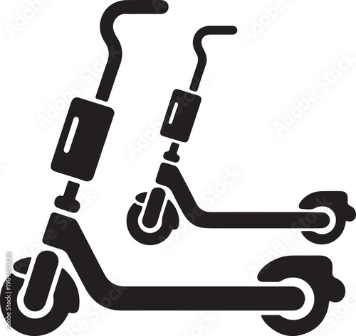 Modern urban rental style Electric Scooters, flat black vehicle vector symbol