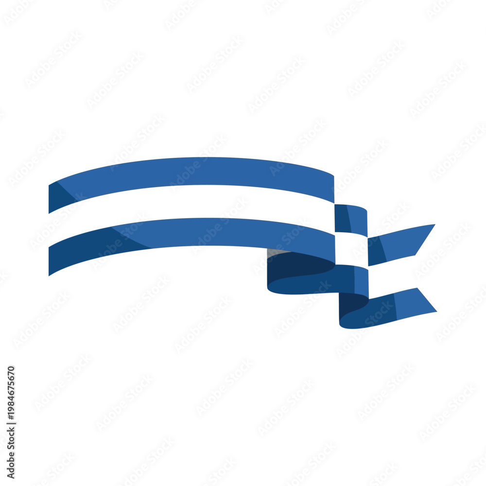 Obraz premium A blue ribbon banner unfolds in a dynamic motion on a white background.