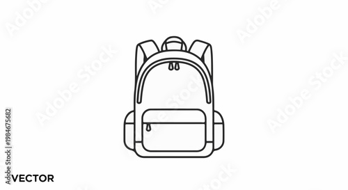 Stylized outline illustration of a modern backpack with multiple compartments
