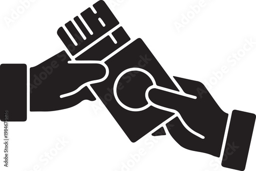 Passport and Ticket Hand-off silhouette, flat black travel card vector symbol