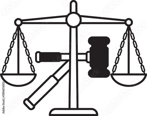 Justice scales with gavel and legal symbols in balanced perspective