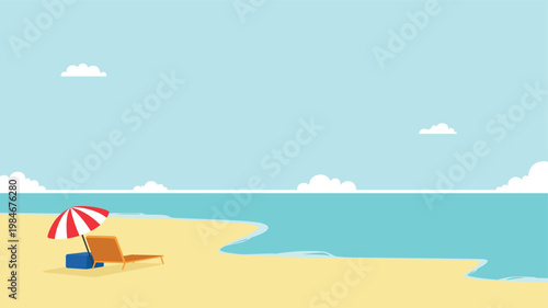 Peaceful landscape of summer beach flat illustration perfect for seasonal design material.