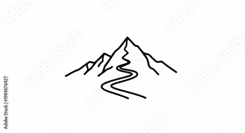 Stylized mountain peak with a winding path descending from the summit