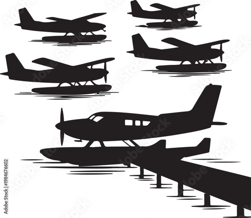 Tableau sur toile Sea plane Bush Planes icon, Landing on water or docked, flat black travel vehicl