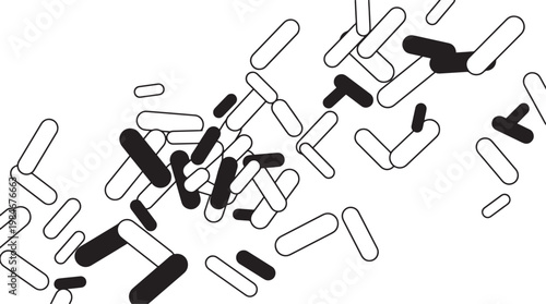 Abstract pills and capsules scattered with dynamic movement on a transparent background