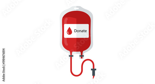 Blood donation bag with red tubing for medical use  