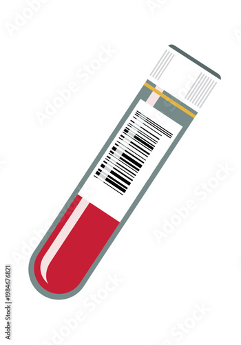 Blood sample in test tube with barcode on white background  