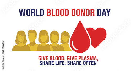 World Blood Donor Day illustration with silhouettes and heart symbol  