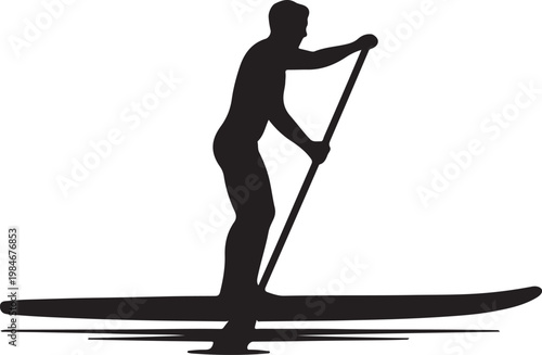Stand Up Paddleboarding SUP, flat black travel vehicle vector symbol