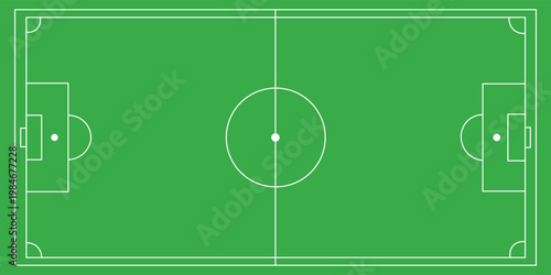 Football fields top view. Soccer grass fields with chalk lines. Green grass field background. Vector Football - Soccer Field. Scheme and marking of the football field, soccer field.