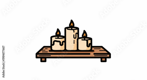 Three lit candles casting a warm glow on a wooden surface