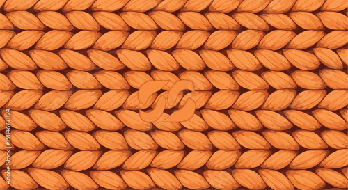Textured orange knitted fabric with interlaced strands in center