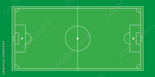 Football fields top view. Soccer grass fields with chalk lines. Green grass field background. Vector Football - Soccer Field. Scheme and marking of the football field, soccer field.