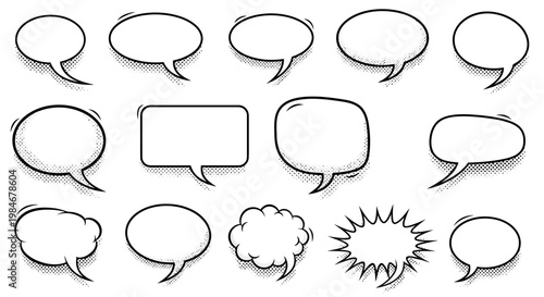 A versatile collection of classic comic book style speech and thought bubbles, perfect for conveying dialogue, ideas, and messages in various design projects