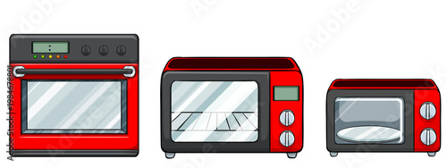 Oven Variations: A collection of various modern ovens, showcasing design and functionality. Focus on kitchen appliance diversity.