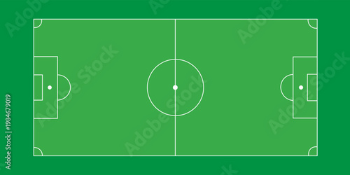 Football fields top view. Soccer grass fields with chalk lines. Green grass field background. Vector Football - Soccer Field. Scheme and marking of the football field, soccer field.
