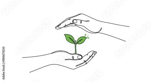 Nurturing a Young Plant with Caring Hands, Symbolizing Growth, Hope, and Environmental Preservation