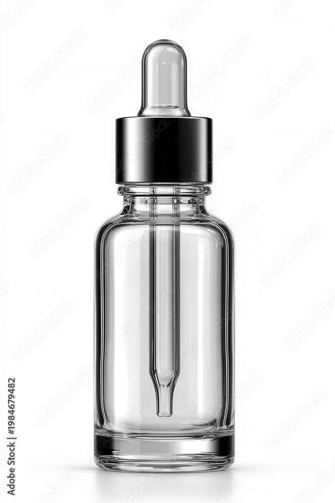Naklejka premium Clear glass bottle with black dropper cap