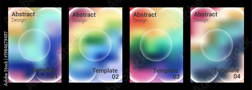 Abstract Neon Gradient Background Set with Circle Light Effects, Colorful Fluid Mesh, Modern UI Design Templates Collection