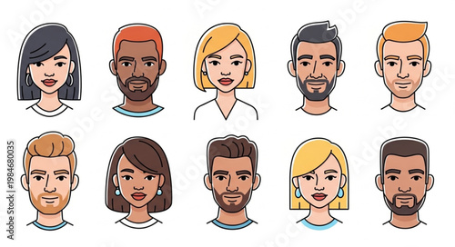 Diverse Group of Cartoon People Avatars.