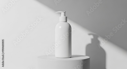 Minimalist White Pump Bottle with Shadow Effect on Pedestal