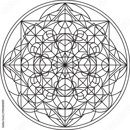 Intricate geometric design featuring a circular framework and nested shapes