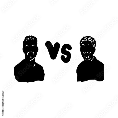Versus Battle Concept Graphic with Two Male Head Silhouettes Facing Each Other