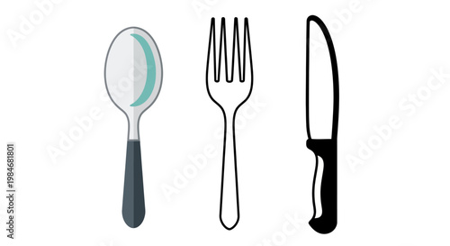 A set of three essential eating utensils - a spoon, a fork, and a knife.