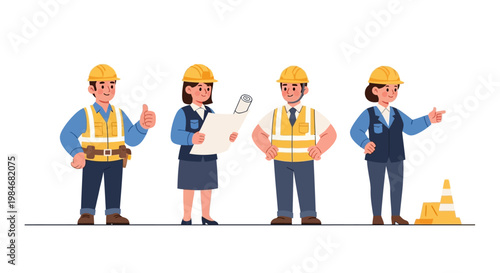 Diverse Group of Construction Workers and Engineers in Safety Gear.