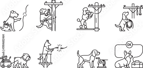 Professional electrician dogs repairing power lines and utility poles