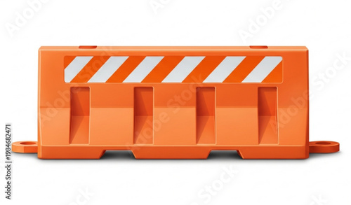 Orange Plastic Road Barrier with Reflective Stripes Vector Illustration