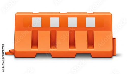 Orange Plastic Road Barrier with Reflective Stripes Vector Illustration