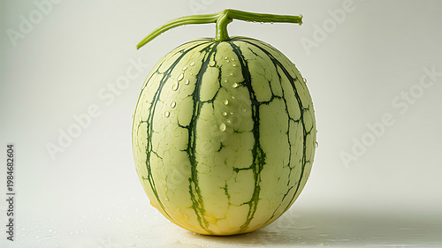 Ripe Pepino Melon Standing Upright on soft White Background, Fresh Tropical Fruit