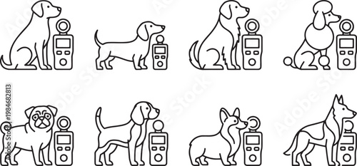Professional monitoring dogs sitting next to environmental measurement meters