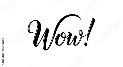 Elegant calligraphic 'Wow!' text design, a stunning hand-lettered word expressing delightful surprise and admiration in a sophisticated script style